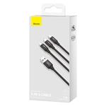 Baseus kabel Rapid Series 3v1, USB/Micro USB, Lightning, USB-C, 1,2 m, černá