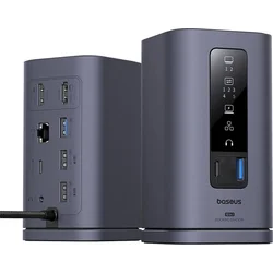 10v1 Baseus Spacemate 100W dokovacia stanica 2xUSB-C, 4xUSB, 2xHDMI, 1xRJ45, 3,5mm jack sivá
