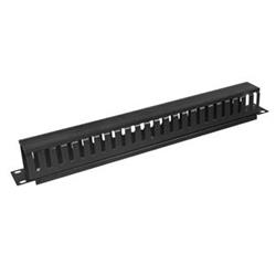 19" vyvazovací panel 1U jednostr.plast.lišta (BK) / průch.plech