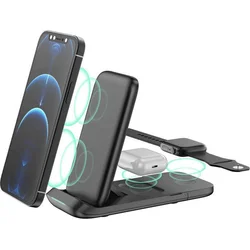 1stCOOL Bezdrôtová skladacia nabíjačka QI 3v1 čierna, kompatibilná s Apple