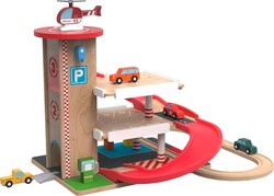 2Kids Toys Drevená garáž s vláčkovou dráhou