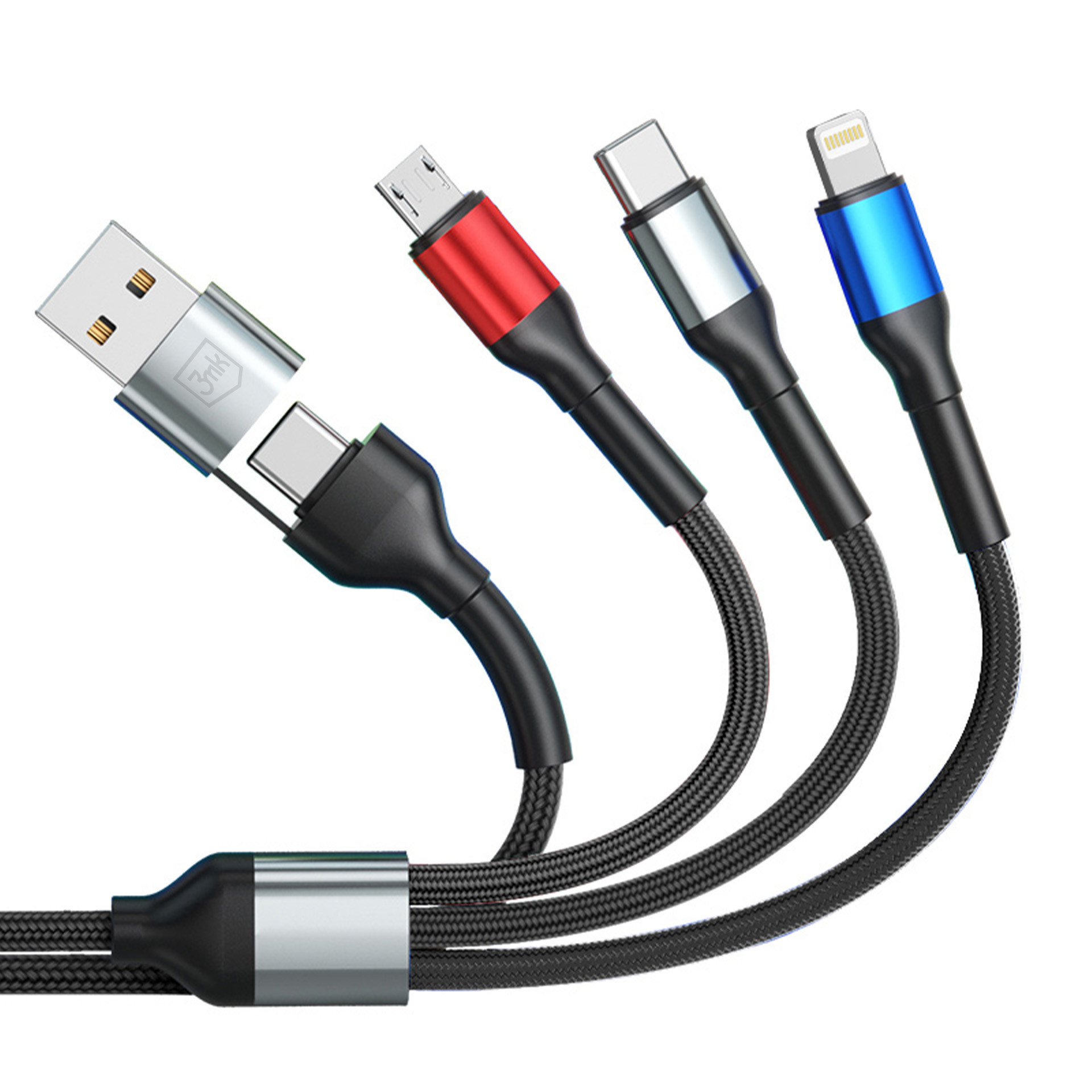 3mk kabel Hyper Cable N-SERIES 6 in 1 C/A to C/Lightning/Micro 1.2m QC 3.0 9V/2A 18W Black