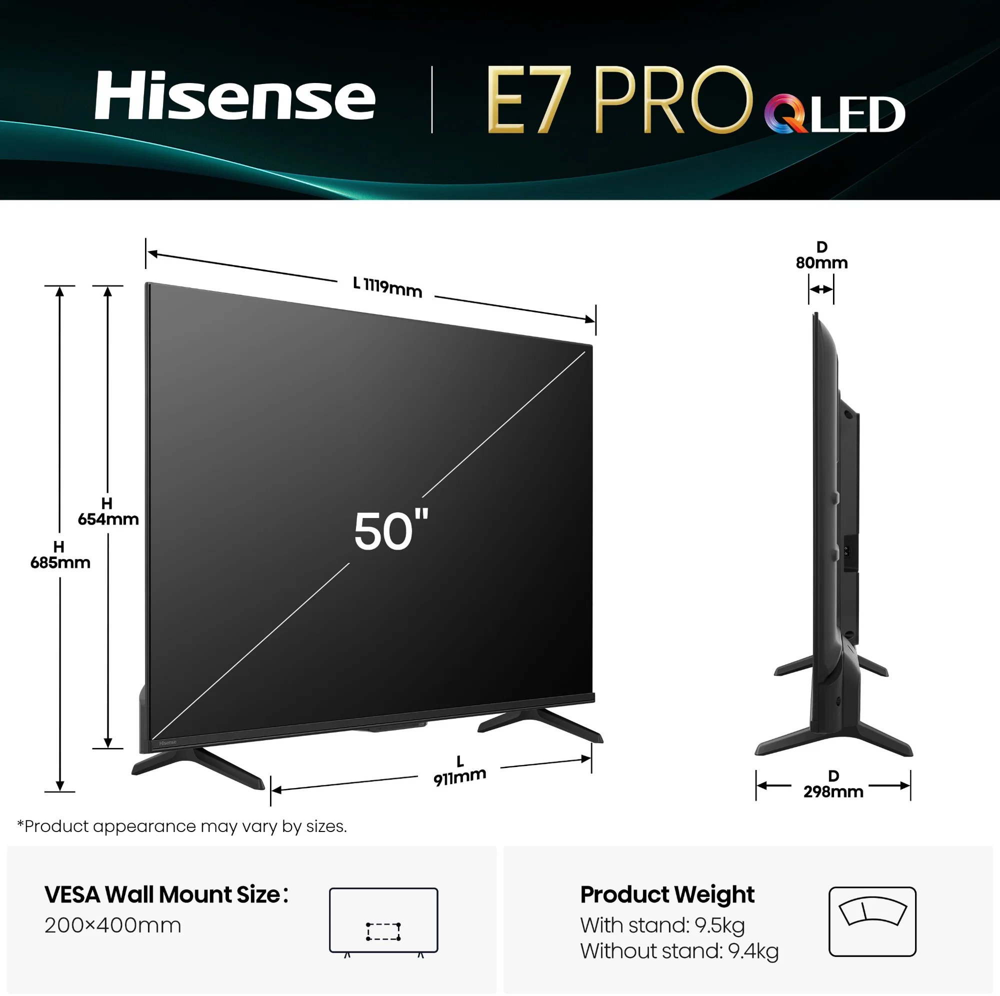50" HISENSE 50E7Q PRO (2025)