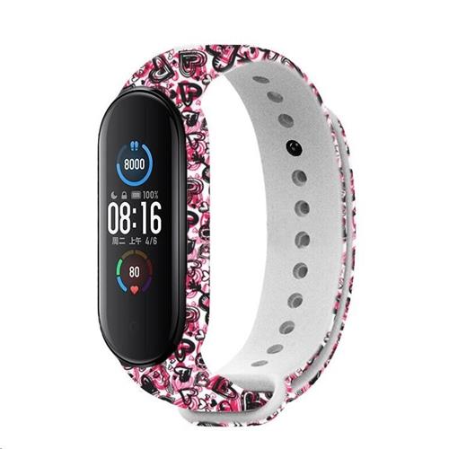 RhinoTech řemínek pro Xiaomi Mi Band 5 bílá - motiv láska