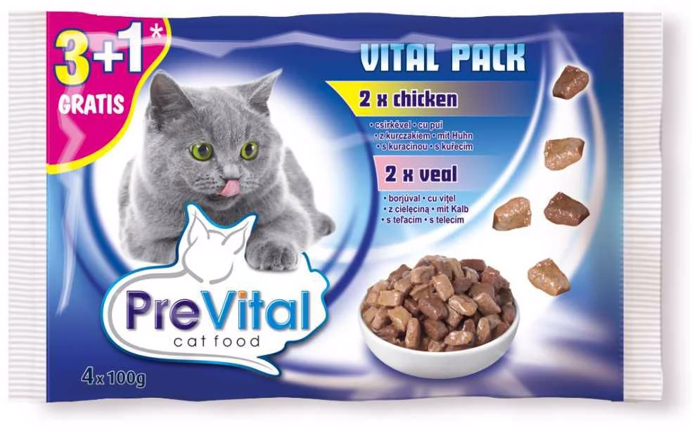 PreVital kočka kuře a telecí, kapsička 4x 100 g (4 pack)