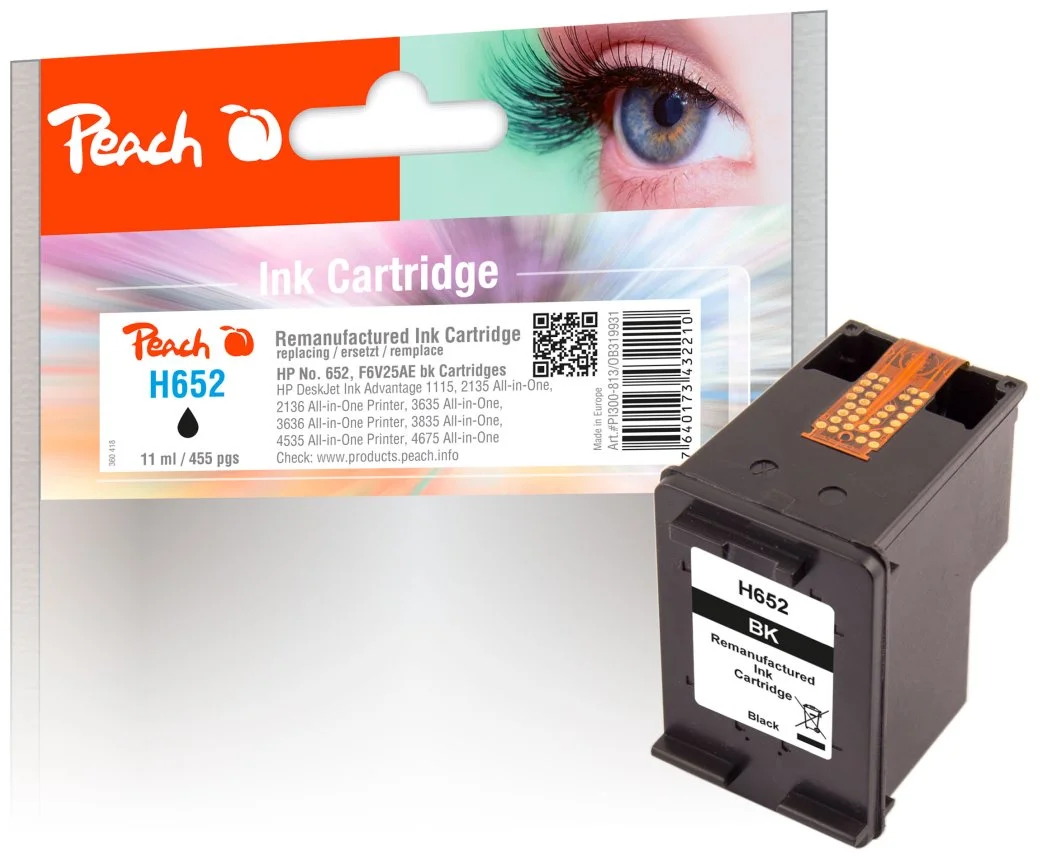 Peach H652 černá kompatibilní s HP No. 652, F6V25AE