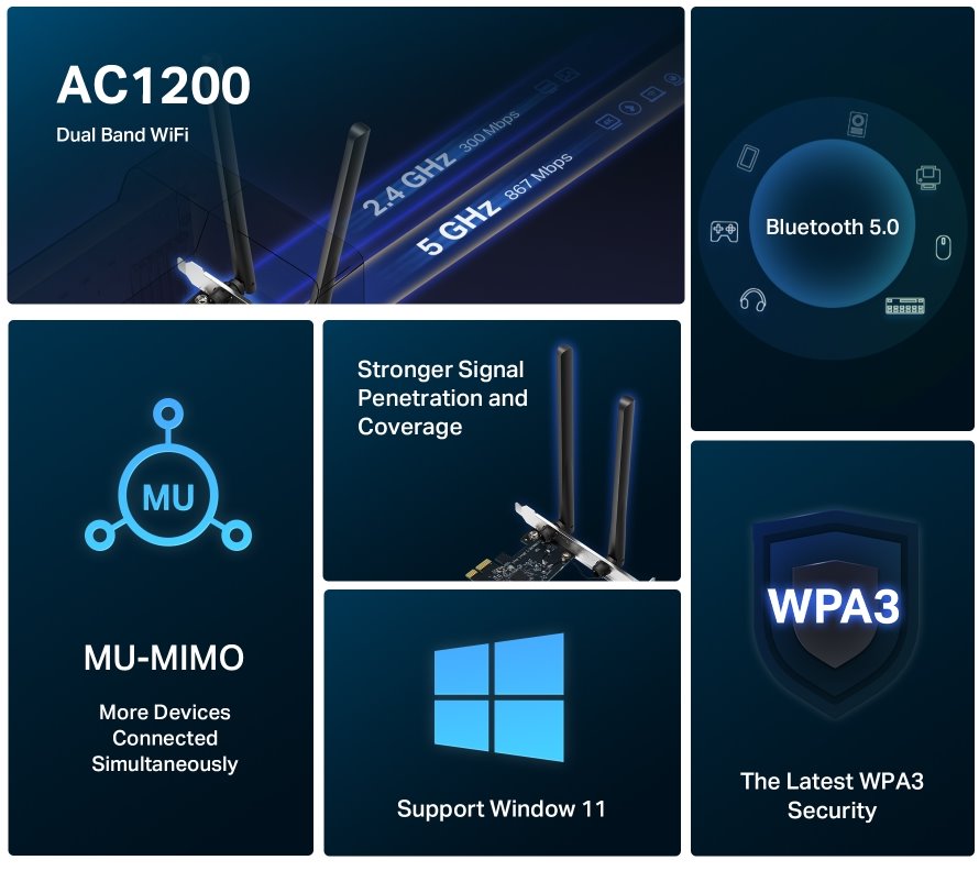 Adaptér PCI Express MERCUSYS MA30E Wi-Fi a Bluetooth