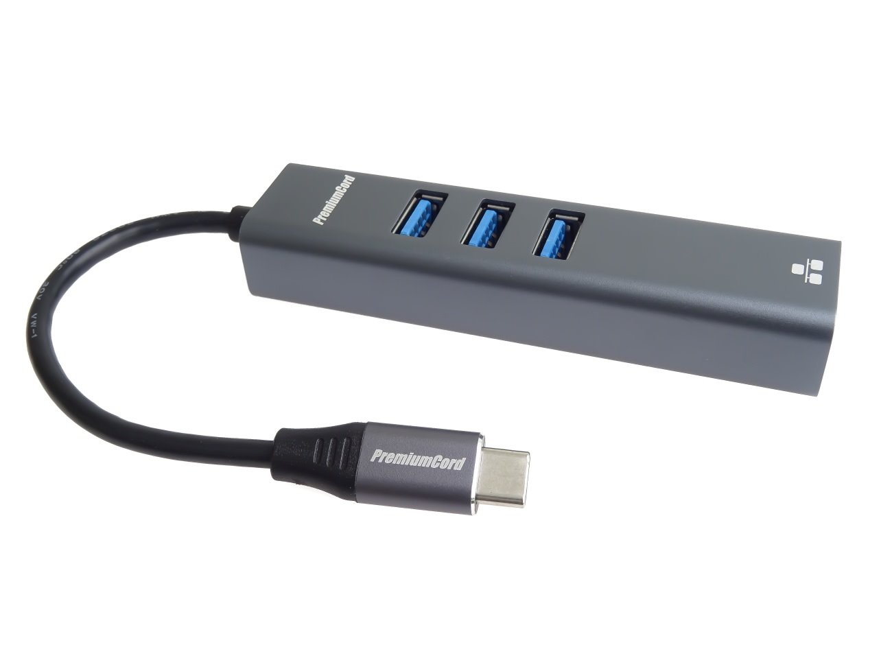 Adaptér PremiumCord USB-C na gigabitový 10/100/1000Mbps + 3x konektor USB3.0