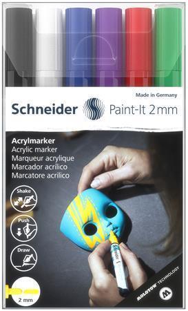 Akrylové fixky SCHNEIDER "Paint-It 310", sada 6 farieb, 2 mm