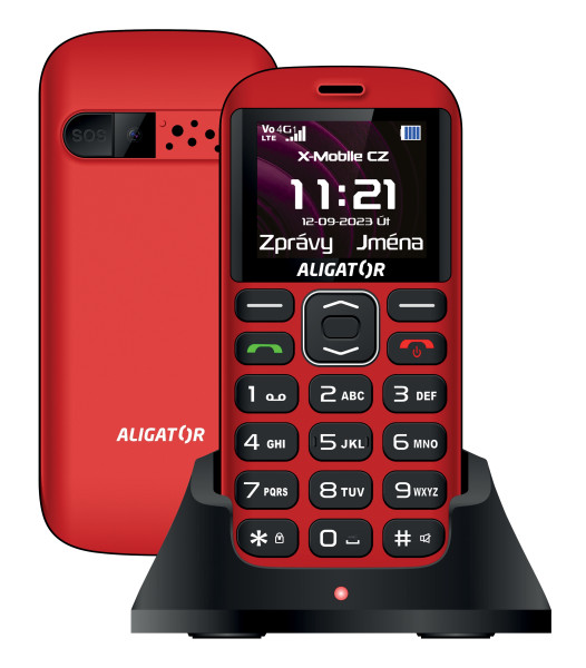 ALIGATOR A720 4G Senior červený a čierny + stolová nabíjačka