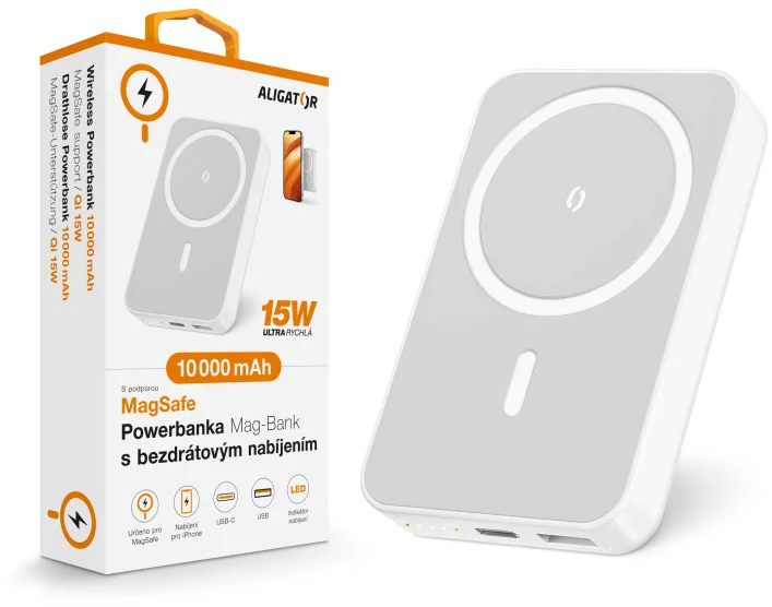 Aligator Mag-Bank, 10 000 mAh, biela
