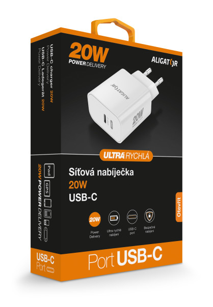 ALIGATOR PD 20W rýchlonabíjačka USB-C, biela