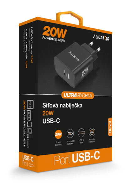 ALIGATOR PD 20W rýchlonabíjačka USB-C, čierna