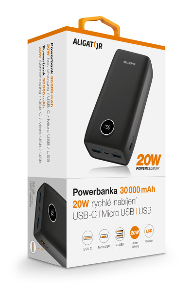 ALIGATOR Power Delivery 20W, 30 000 mAh, čierna