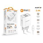 ALIGATOR síťová nabíječka MicroUSB 2xUSB výst. 2,4A, smart IC, bílá