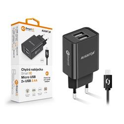 ALIGATOR síťová nabíječka MicroUSB 2xUSB výst. 2,4A, smart IC, černá