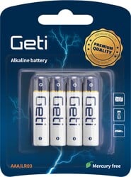 Alkalická batéria AAA (LR03) GETI 1,5 V, blister 4 ks