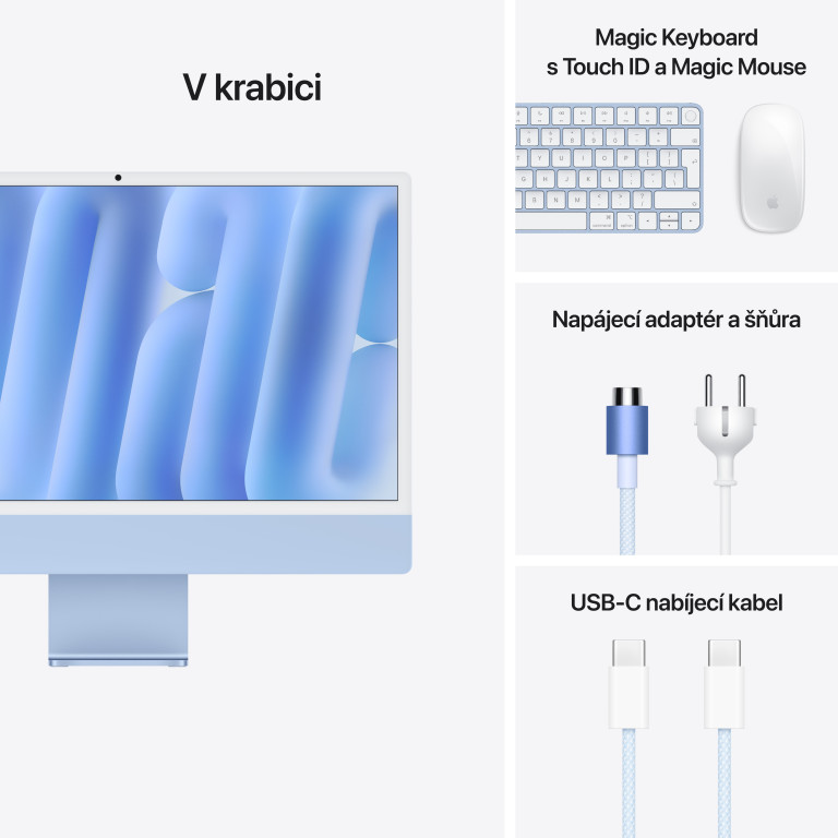 Apple iMac 24" M4 čip 10jadrový CPU/10jadrový GPU,16GB,256GB SSD,Modrý