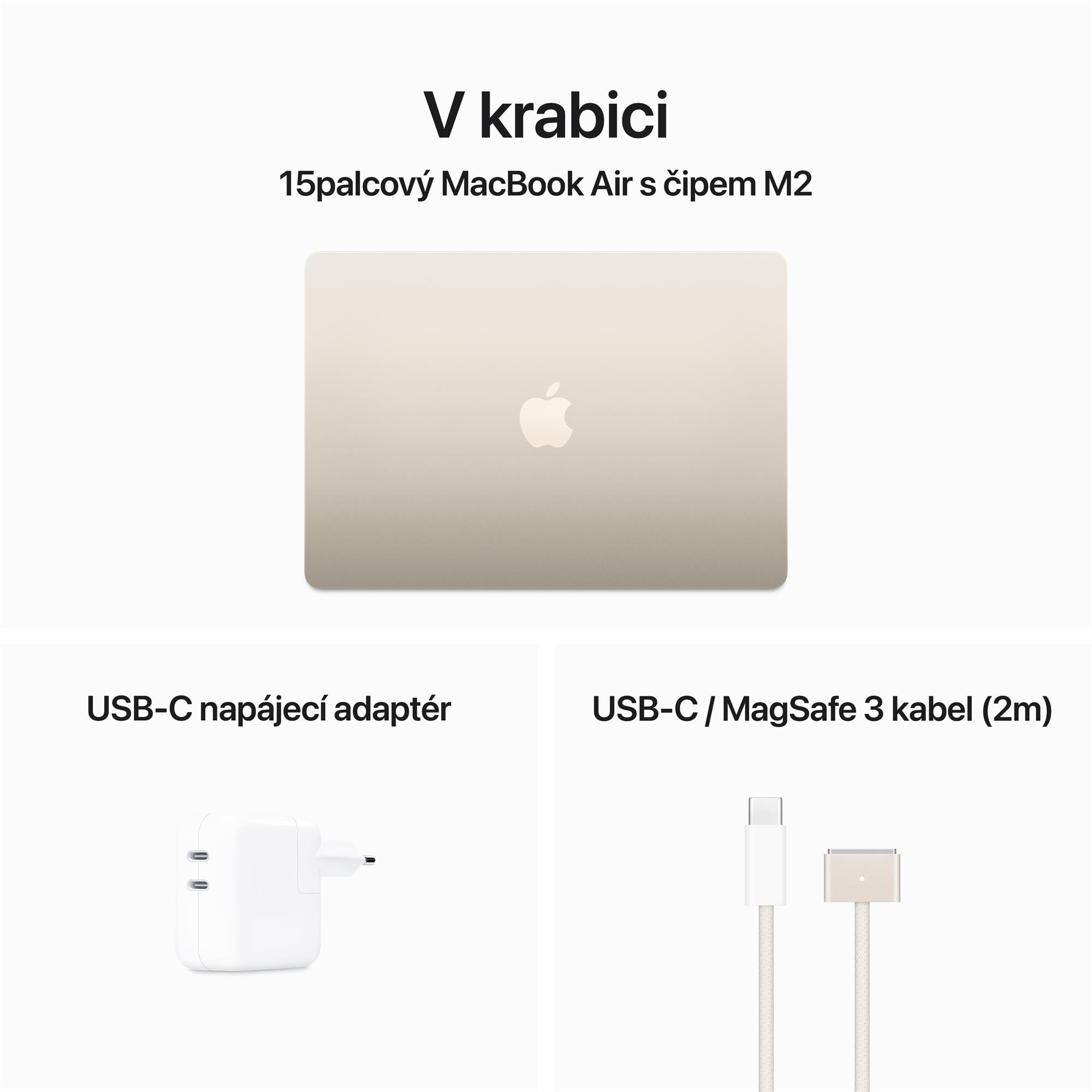 Apple MacBook Air 15",M2 8-core CPU/10-core GPU,8GB,256GB,Starlight,CZ (MQKU3CZ/A)