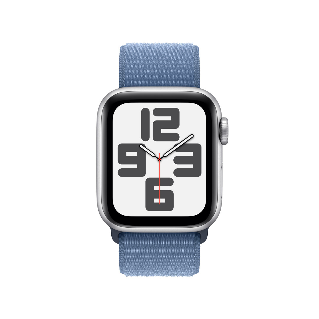Apple Watch SE Cellular 40mm Stříbrný hliník s ledově modrým provlékacím sportovním řemínkem
