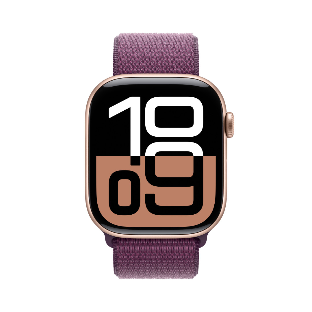 Apple Watch Series 10 GPS 46mm Rose Gold Aluminium Case with Plum Sport Loop (MWWV3QC/A)