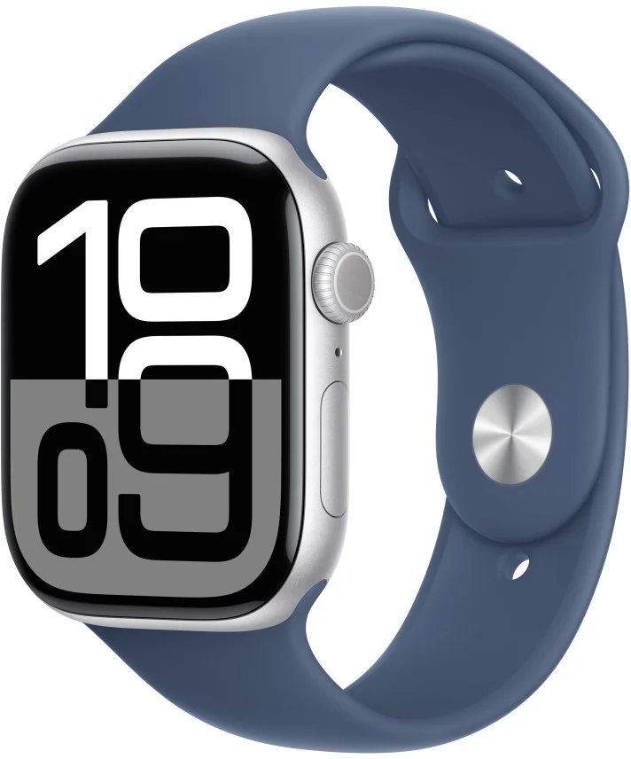 Apple Watch Series 10 GPS 46mm strieborné hliníkové puzdro so športovým denimovým remienkom - M/L (MWWM3QC/A)