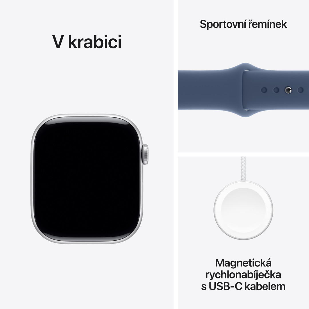 Apple Watch Series 10 GPS 46mm strieborné hliníkové puzdro so športovým denimovým remienkom - S/M (MWWL3QC/A)