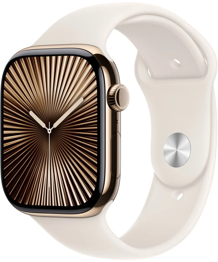 Apple Watch Series 10 GPS + Cellular 42mm zlaté titánové puzdro so športovým remienkom Starlight - M/L (MX073QC/A)