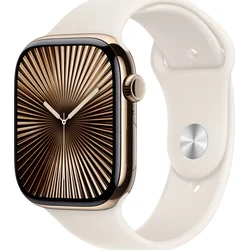 Apple Watch Series 10 GPS + Cellular 42mm zlaté titánové puzdro so športovým remienkom Starlight - M/L (MX073QC/A)