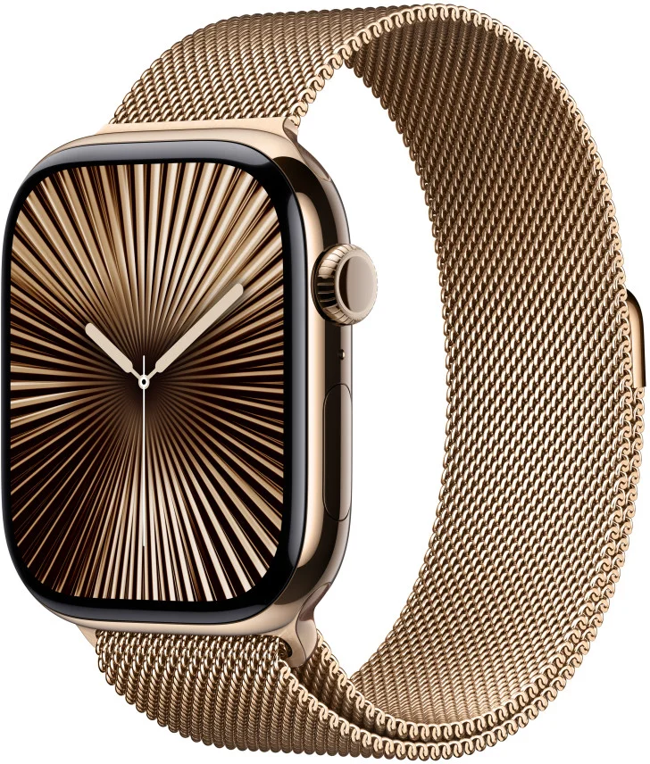 Apple Watch Series 10 GPS + Cellular 46mm Gold Titanium Case with Gold Milanese Loop - S/M (MC7T4QC/A)