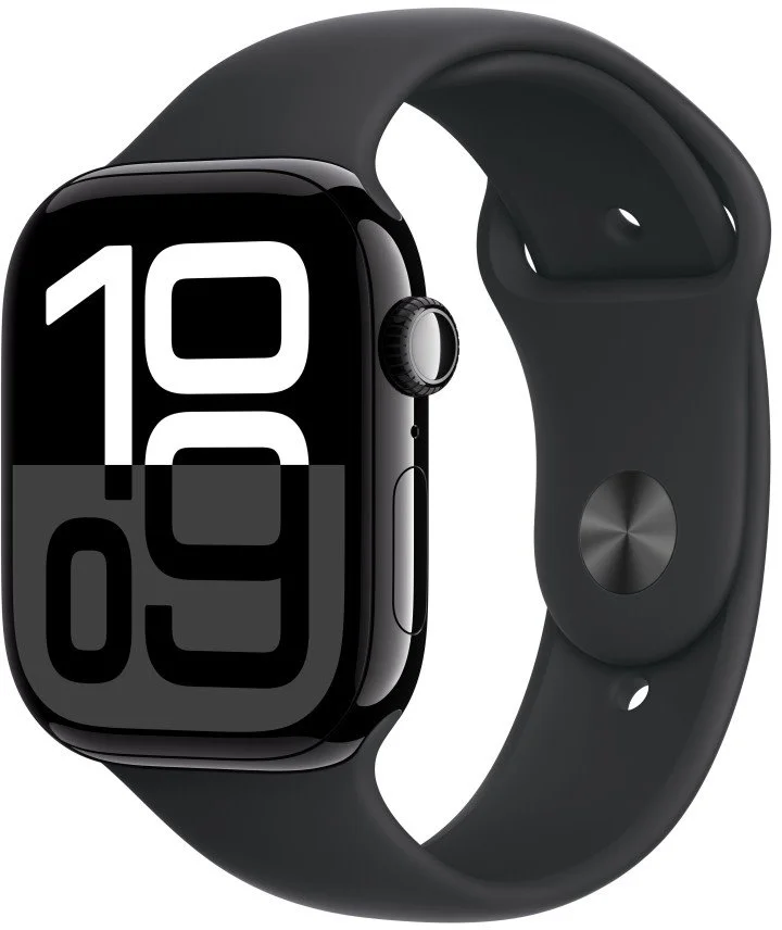 Apple Watch Series 10 GPS + Cellular 46mm Jet Black Aluminium Case with Black Sport Band - S/M (MWY33QC/A)