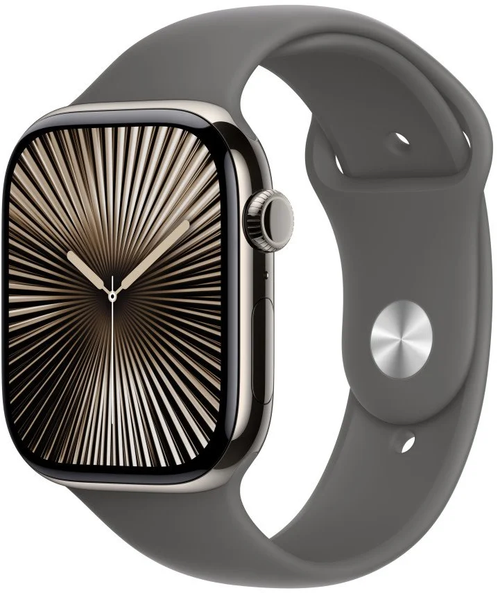 Apple Watch Series 10 GPS + Cellular 46mm Natural Titanium Case with Stone Grey Sport Band - S/M (MWY93QC/A)