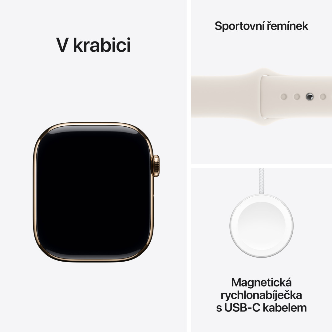 Apple Watch Series 10 GPS + Cellular 46mm zlaté titánové puzdro so športovým remienkom Starlight - S/M (MWYX3QC/A)