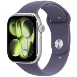 Apple Watch Series 11 GPS 42 mm strieborné puzdro Fialový športový remienok - S/M