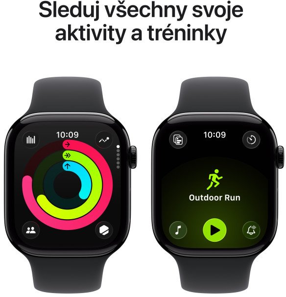 Apple Watch Series 11 GPS 46 mm, čierny hliník, čierny športový remienok – M/L