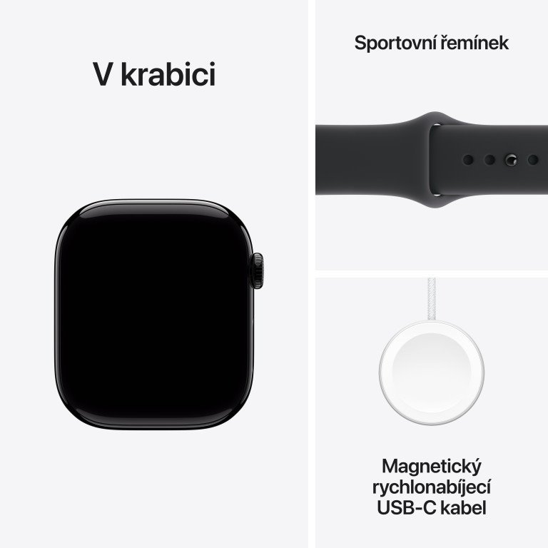 Apple Watch Series 11 GPS 46 mm, čierny hliník, čierny športový remienok – M/L