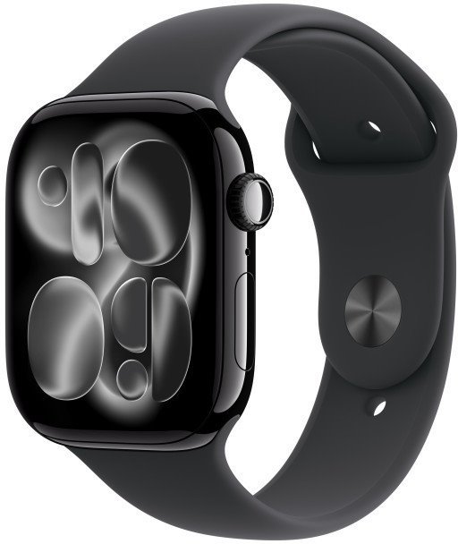 Apple Watch Series 11 GPS 46 mm, čierny hliník, čierny športový remienok – M/L