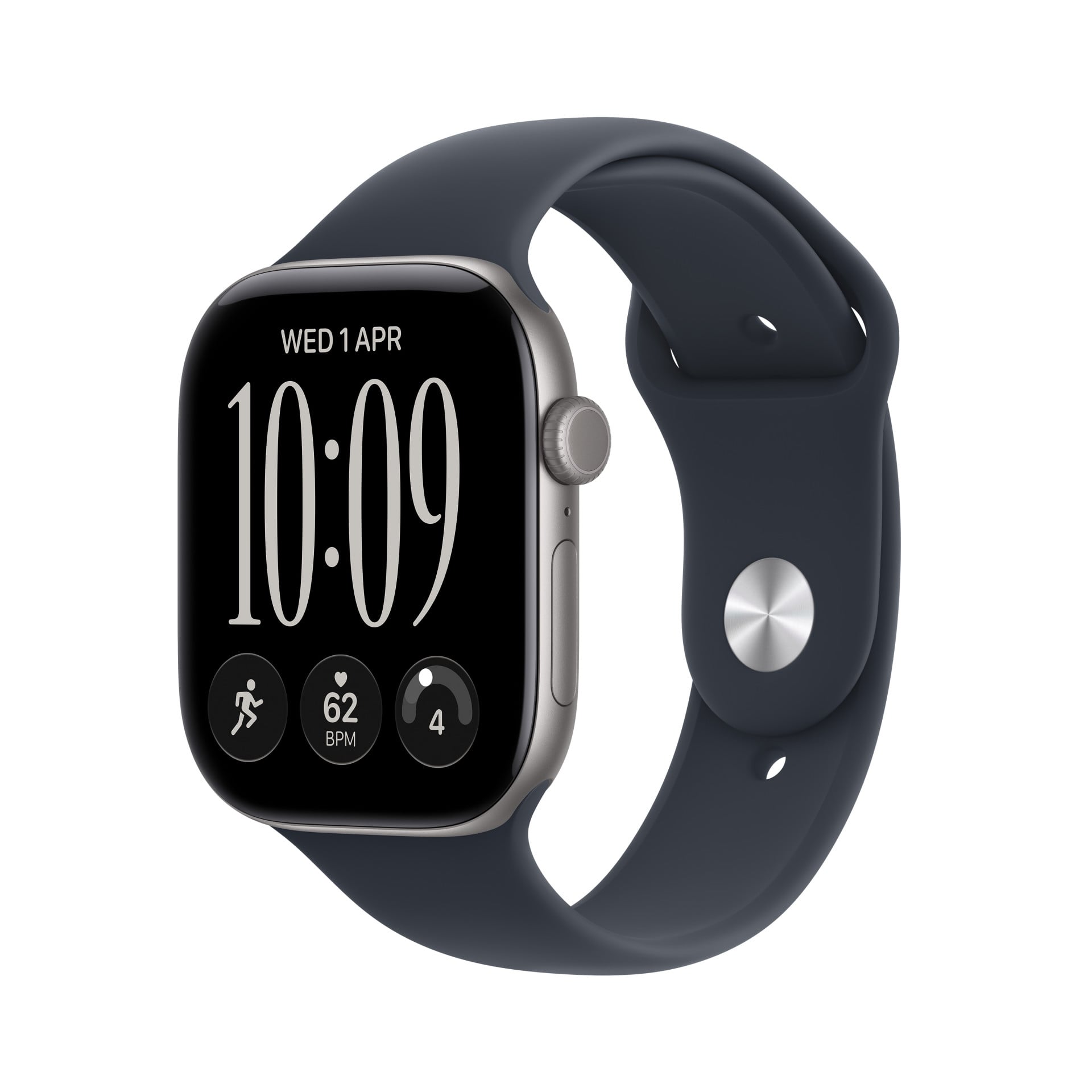 Apple Watch Series 12 GPS 46 mm, hliníkové puzdro v farbe Space Grey s modrým športovým remienkom – M/L