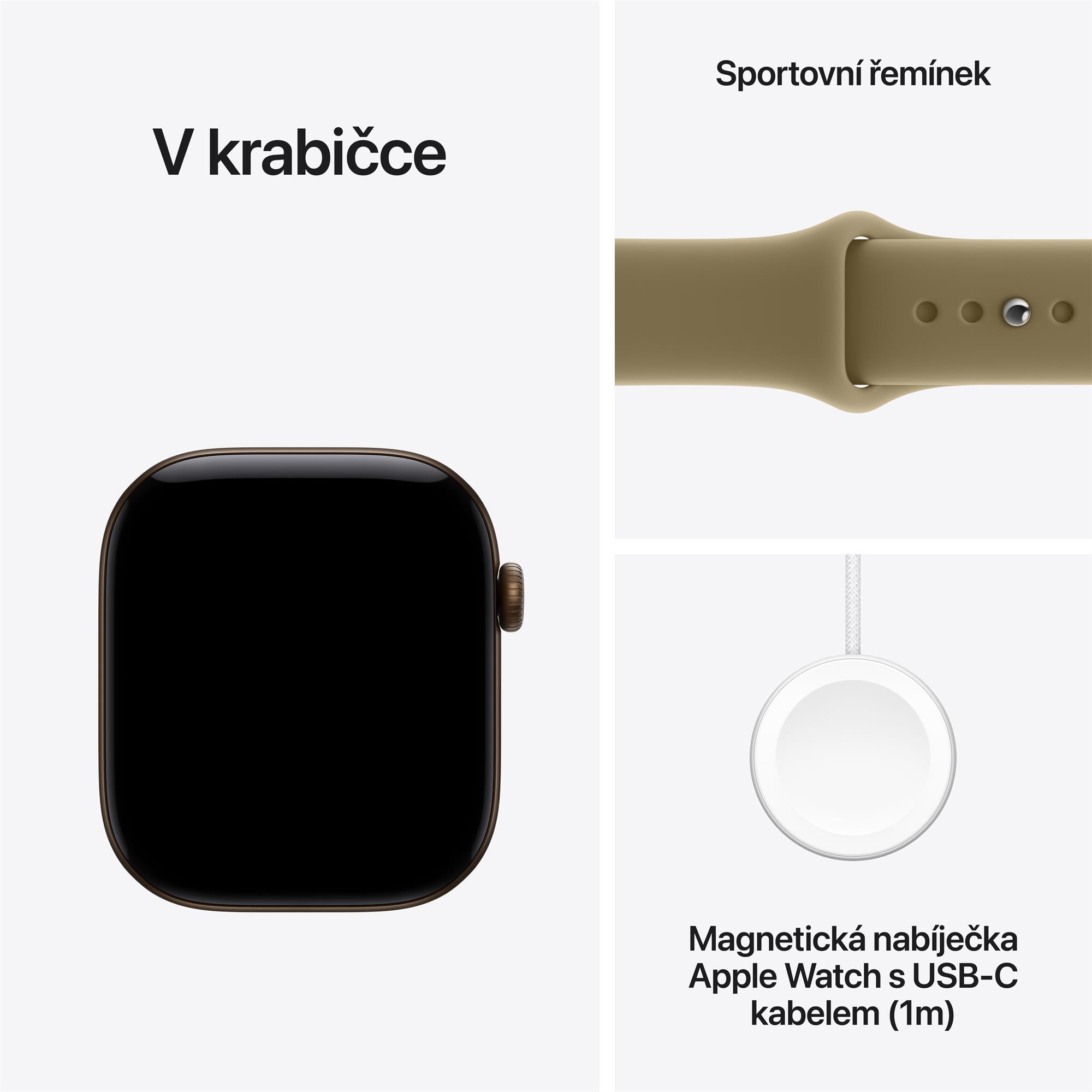 Apple Watch Series 12 GPS + Cellular 42 mm, tmavobronzové hliníkové puzdro s olivovým športovým remienkom – S/M