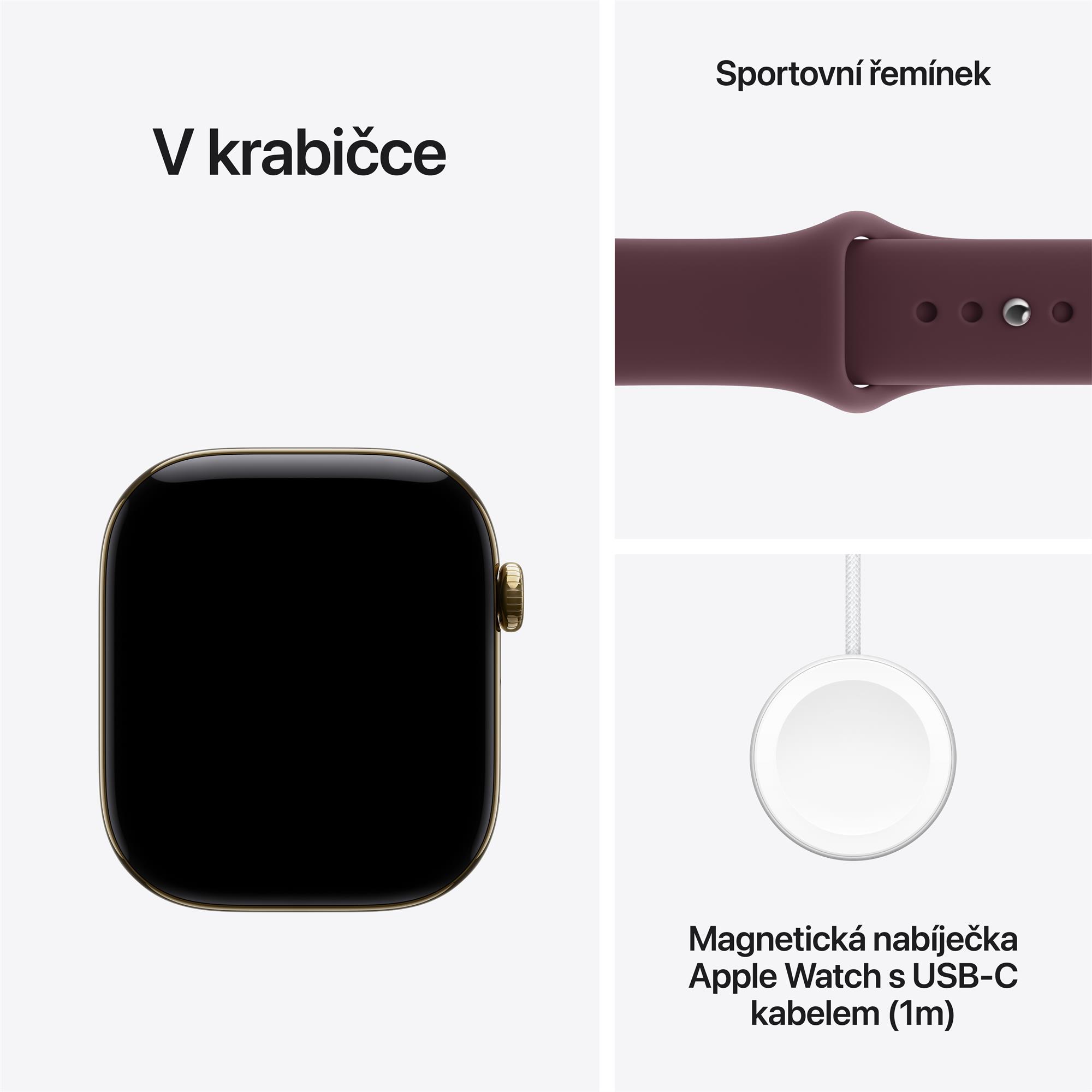 Apple Watch Series 12 GPS + Cellular 46 mm, puzdro z titánu v odtieni Radiant Gold s športovým remienkom v odtieni Burgundy – S/M
