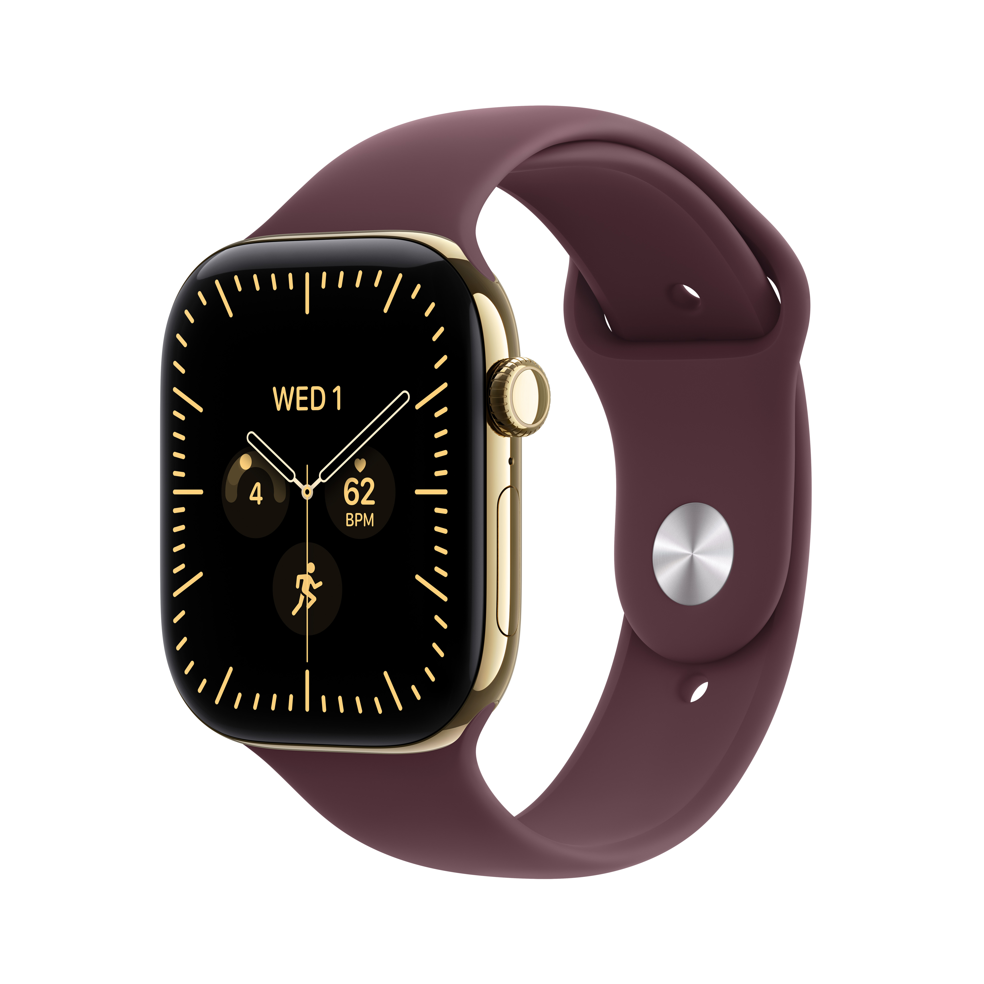 Apple Watch Series 12 GPS + Cellular 46 mm, titánové puzdro v odtieni Radiant Gold s športovým remienkom v odtieni Burgundy – M/L
