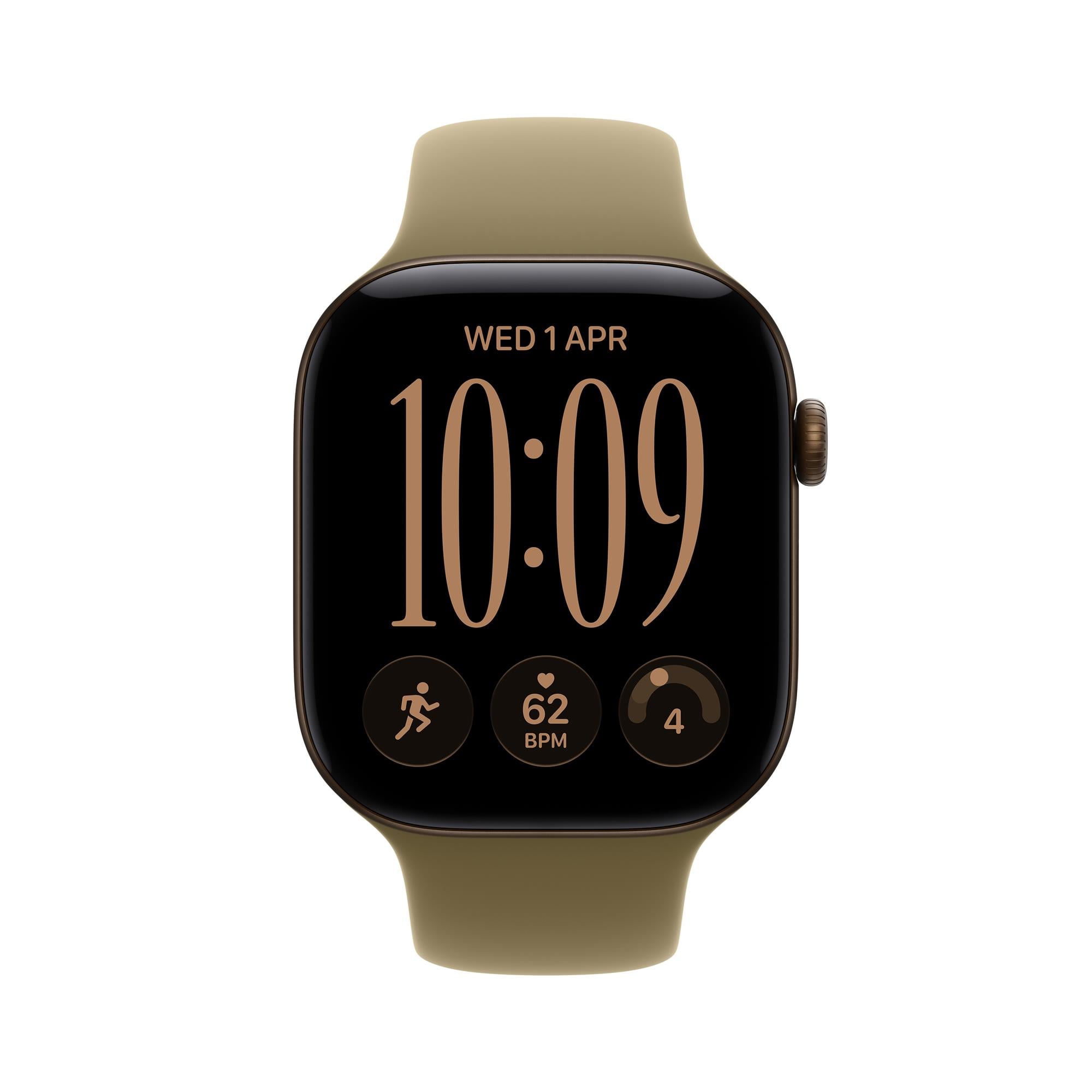 Apple Watch Series 12 GPS + Cellular 46 mm, tmavobronzové hliníkové puzdro s olivovým športovým remienkom – M/L