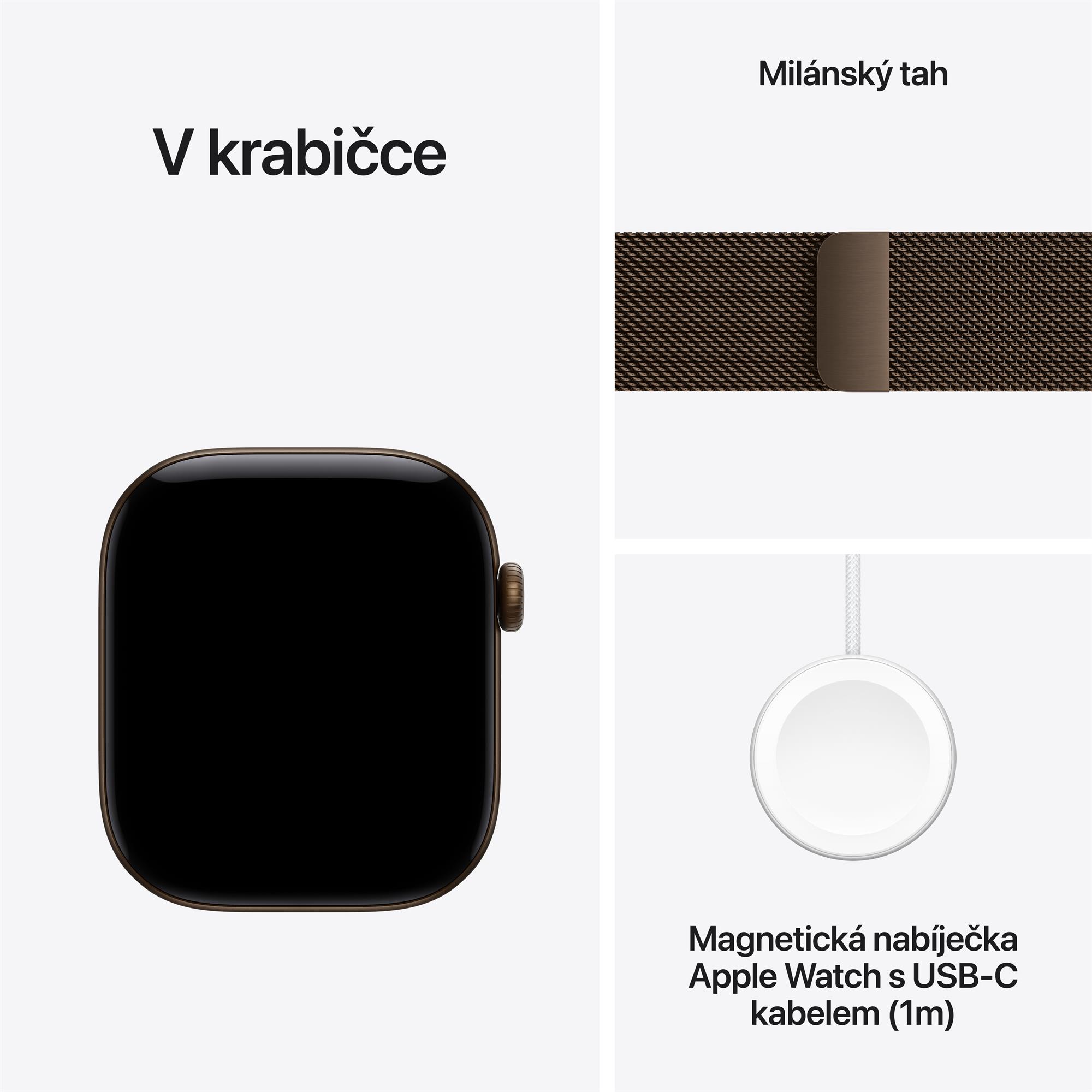 Apple Watch Series 12 GPS + Cellular 46 mm, tmavobronzové hliníkové puzdro s tmavobronzovým milánskym remienkom – S/M