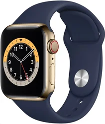 APPLE Watch Series 6 GPS+Cellular,44mm Gold Stainless Steel Case with Deep Navy Sport Band