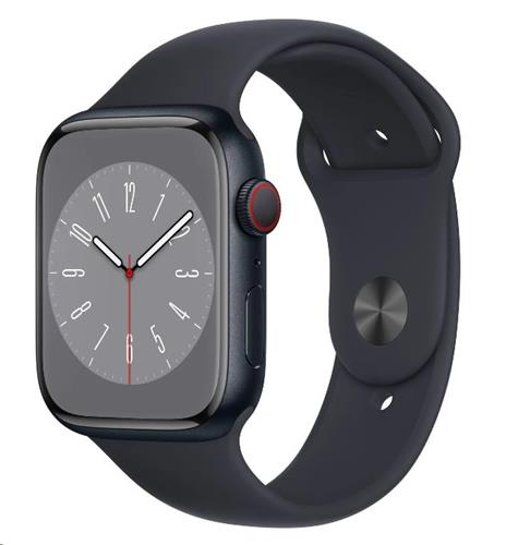 Apple Watch Series 8 GPS Cellular 45mm puzdro z hliníka Midnight so športovým remienkom Midnight - obyčajné (mnk43cs/a)