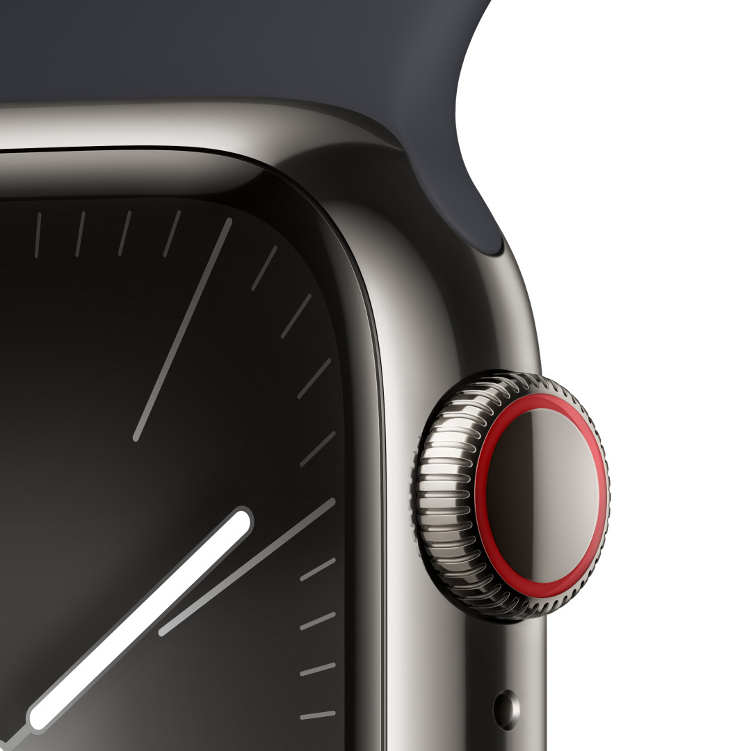 Apple Watch Series 9 41 mm Cellular Graphite Grey z nehrdzavejúcej ocele s tmavým atramentovým športovým remienkom - M/L
