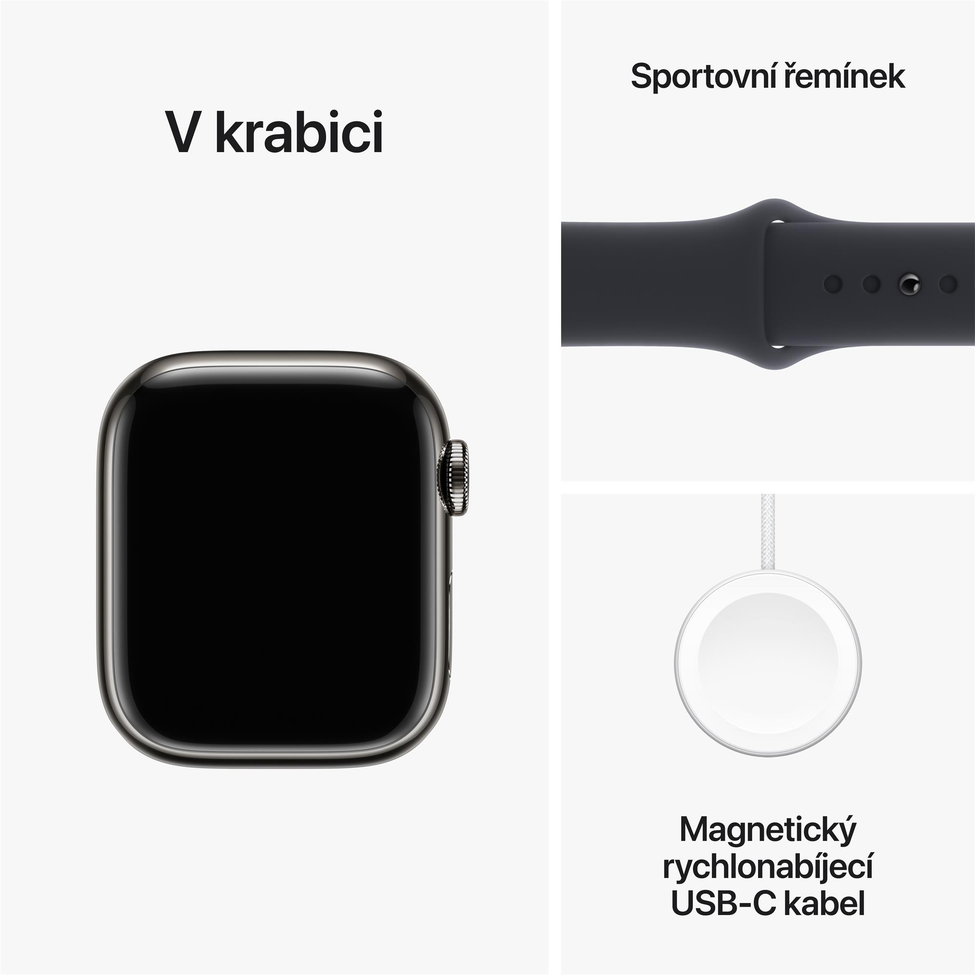 Apple Watch Series 9 41 mm Cellular Graphite Grey z nehrdzavejúcej ocele s tmavým atramentovým športovým remienkom - M/L