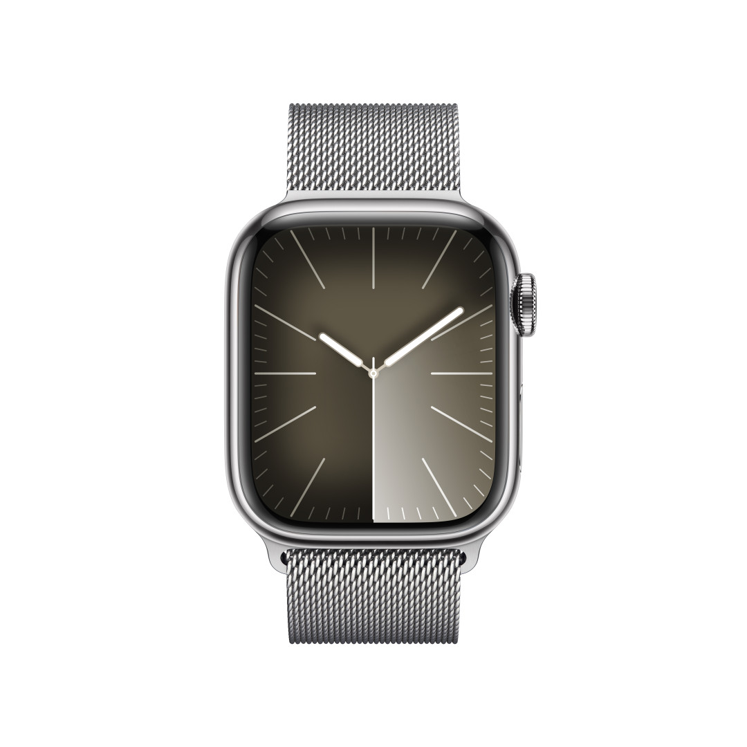 Apple Watch Series 9 41 mm Cellular Silver z nehrdzavejúcej ocele so strieborným milánskym napínačom