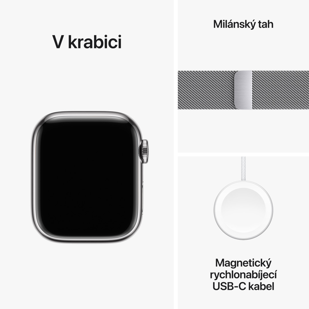 Apple Watch Series 9 41 mm Cellular Silver z nehrdzavejúcej ocele so strieborným milánskym napínačom