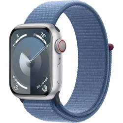 Apple Watch Series 9 41 mm Cellular Strieborný hliník s ľadovo modrým športovým remienkom